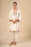 Sheetal Batra_White Embroidery, Zari Round Neck Kurta And Pant Set _Online_at_Aza_Fashions