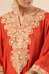 Buy Sheetal Batra Orange Embroidery, Zari Split V-neck Yoke Kurta With Pant Online at Aza Fashions Buy_Sheetal Batra_Orange Embroidery, Zari Split V-neck Yoke Kurta With Pant _Online_at_Aza_Fashions