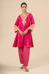 Buy_Sheetal Batra_Fuchsia Embroidery, Gota Patti V-neck Thread Kurta And Pant Set _at_Aza_Fashions