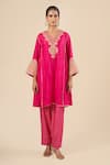 Buy_Sheetal Batra_Fuchsia Embroidery, Gota Patti V-neck Thread Kurta And Pant Set _Online_at_Aza_Fashions