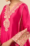 Shop_Sheetal Batra_Fuchsia Embroidery, Gota Patti V-neck Thread Kurta And Pant Set _Online_at_Aza_Fashions