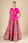 Buy_Rajdeep Ranawat_Fuchsia Silk, Brocade Diksha Leela Banarasi Lehenga Set With Knotted Top _at_Aza_Fashions