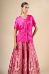Shop_Rajdeep Ranawat_Fuchsia Silk, Brocade Diksha Leela Banarasi Lehenga Set With Knotted Top _Online_at_Aza_Fashions