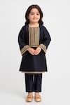 Shop_Tiny Pants_Navy Satin, Zari, Embroidery Kurta And Pyjama Set _at_Aza_Fashions