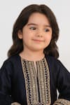 Tiny Pants_Navy Satin, Zari, Embroidery Kurta And Pyjama Set _Online_at_Aza_Fashions