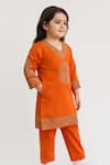 Shop_Tiny Pants_Orange Cotton, Silk Embroidery Kurta And Pyjama Set _at_Aza_Fashions