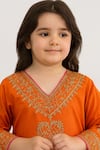Tiny Pants_Orange Cotton, Silk Embroidery Kurta And Pyjama Set _Online_at_Aza_Fashions
