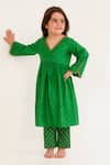 Tiny Pants_Green Cotton, Silk Embroidery Anarkali With Pant _Online_at_Aza_Fashions