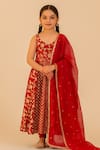 Buy_Tiny Pants_Red Chanderi Cotton Embroidery, Tassels, Sequins, Stones Anarkali With Dupatta _at_Aza_Fashions