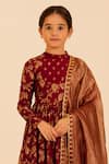 Tiny Pants_Maroon Chanderi Cotton Foil Printing, Gota Patti Printed Anarkali With Dupatta _Online_at_Aza_Fashions