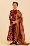 Buy_Tiny Pants_Maroon Chanderi Cotton Foil Printing, Gota Patti Printed Anarkali With Dupatta _at_Aza_Fashions