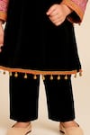 Tiny Pants_Black Velvet Embroidery, Pom-poms Kurta And Pant Set _Online_at_Aza_Fashions