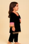 Shop_Tiny Pants_Black Velvet Embroidery, Pom-poms Kurta And Pant Set _at_Aza_Fashions