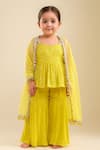 Buy_Tiny Pants_Yellow Georgette Sequins, Mirrors, Tassels Work Kurta Sharara Set _at_Aza_Fashions