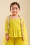 Tiny Pants_Yellow Georgette Sequins, Mirrors, Tassels Work Kurta Sharara Set _Online_at_Aza_Fashions