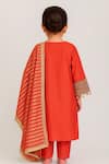 Shop_Tiny Pants_Orange Cotton Embroidery, Tassels, Zari Coral Kurta Set _at_Aza_Fashions