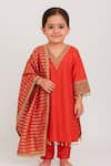 Buy_Tiny Pants_Orange Cotton Embroidery, Tassels, Zari Coral Kurta Set _at_Aza_Fashions