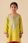Shop_Tiny Pants_Lime Cotton Mirrors, Embroidery, Gota Patti Green Work Kurta And Pant Set _Online_at_Aza_Fashions