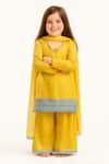 Buy_Tiny Pants_Mustard Cotton Sequins, Lace Yellow Embroidered Kurta Set _at_Aza_Fashions