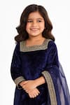 Tiny Pants_Navy Velvet Lace, Sequins, Embroidery Kurta Set _Online_at_Aza_Fashions
