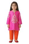 Buy_Tiny Pants_Pink Cotton Embroidery Kurta With Pant _at_Aza_Fashions