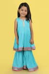 Tiny Pants_Aqua Georgette Sequins, Lace Embroidered Kurta With Tiered Sharara _Online_at_Aza_Fashions