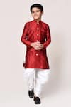 Buy_Petite Pomme_Red Jacquard Zari Kurta And Dhoti Pant Set _at_Aza_Fashions