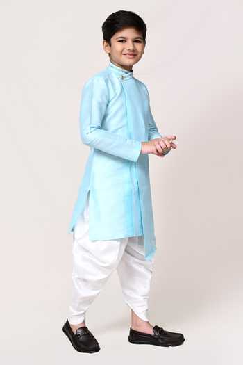 Buy_Petite Pomme_Sky Blue Silk Asymmetric Kurta And Dhoti Pant Set _Online_at_Aza_Fashions