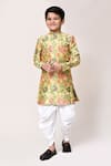 Buy_Petite Pomme_Yellow Jacquard Floral Print Kurta And Dhoti Pant Set _at_Aza_Fashions