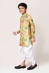 Petite Pomme_Yellow Jacquard Floral Print Kurta And Dhoti Pant Set _Online_at_Aza_Fashions