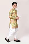 Buy_Petite Pomme_Yellow Jacquard Floral Print Kurta And Dhoti Pant Set _Online_at_Aza_Fashions