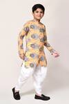 Petite Pomme_Yellow Cotton, Silk Foil Printing Bandhani Kurta And Dhoti Pant Set _Online_at_Aza_Fashions
