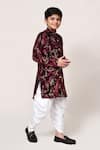 Petite Pomme_Maroon Velvet Foil Printing Floral Pattern Kurta Set _Online_at_Aza_Fashions