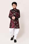 Buy_Petite Pomme_Maroon Velvet Foil Printing Floral Pattern Kurta Set _at_Aza_Fashions