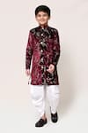 Shop_Petite Pomme_Maroon Velvet Foil Printing Floral Pattern Kurta Set _Online_at_Aza_Fashions