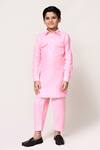 Buy_Petite Pomme_Pink Linen Plain Kurta And Pant Set _at_Aza_Fashions