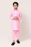 Petite Pomme_Pink Linen Plain Kurta And Pant Set _Online_at_Aza_Fashions