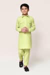 Petite Pomme_Green Linen Plain Kurta And Pant Set _Online_at_Aza_Fashions