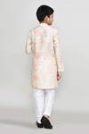 Shop_Petite Pomme_Pink Silk Embroidery, Foil Printing Floral Thread Work Kurta And Pant Set _at_Aza_Fashions