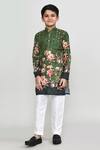 Buy_Petite Pomme_Green Cotton, Shantoon Floral Print Kurta And Pant Set _at_Aza_Fashions