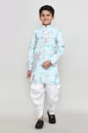 Shop_Petite Pomme_Blue Cotton, Silk Floral Print Kurta And Patiala Pant Set _Online_at_Aza_Fashions