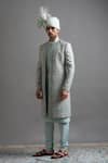 Gargee Designers_Mint Jacquard Embroidery Zayaan Sherwani Set _Online_at_Aza_Fashions