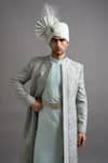 Buy_Gargee Designers_Mint Jacquard Embroidery Zayaan Sherwani Set _Online_at_Aza_Fashions