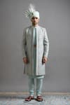 Shop_Gargee Designers_Mint Jacquard Embroidery Zayaan Sherwani Set _Online_at_Aza_Fashions