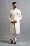 Buy_Gargee Designers_Ivory Jacquard Vihaan Cream Sherwani Set _at_Aza_Fashions
