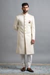 Buy_Gargee Designers_Ivory Jacquard Vihaan Cream Sherwani Set _Online_at_Aza_Fashions