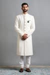 Buy_Gargee Designers_Off White Jacquard Arjun Ivory Sherwani Set _at_Aza_Fashions