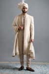 Buy Gargee Designers Beige Chanderi Silk Embroidery, Metallic Thread Aryaveer Sherwani Set at Aza Fashions Buy_Gargee Designers_Beige Chanderi Silk Embroidery, Metallic Thread Aryaveer Sherwani Set _at_Aza_Fashions