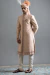 Buy_Gargee Designers_Peach Cotton, Silk Embroidery, Stones Raghav Sherwani Set _Online_at_Aza_Fashions