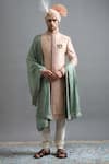 Buy_Gargee Designers_Peach Cotton, Silk Embroidery, Stones Raghav Sherwani Set _at_Aza_Fashions